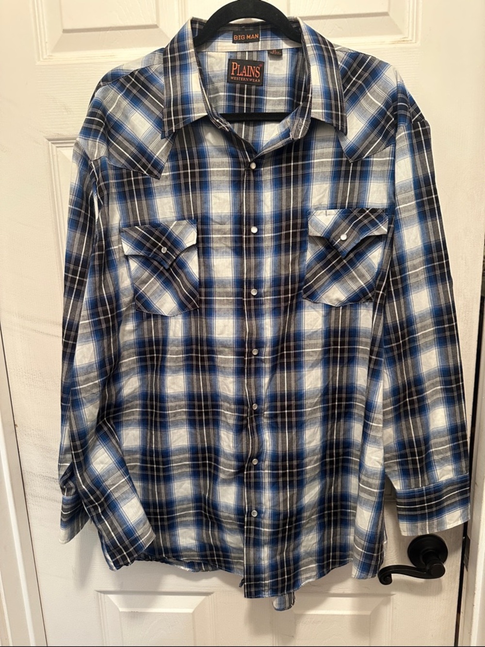 Men’s Blue Plaid Western Pearl Snap Shirt